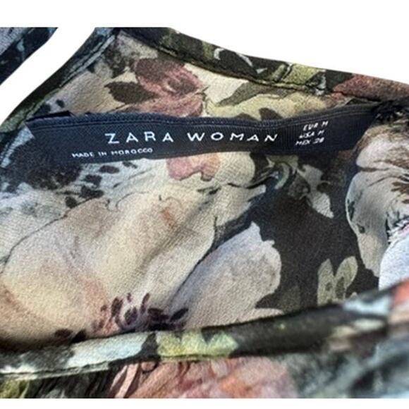 "ZARA WOMAN" Sheer Floral Midi Dress SZ M Whimsigoth Fairy Cottage Core Prairie - Picture 7 of 12
